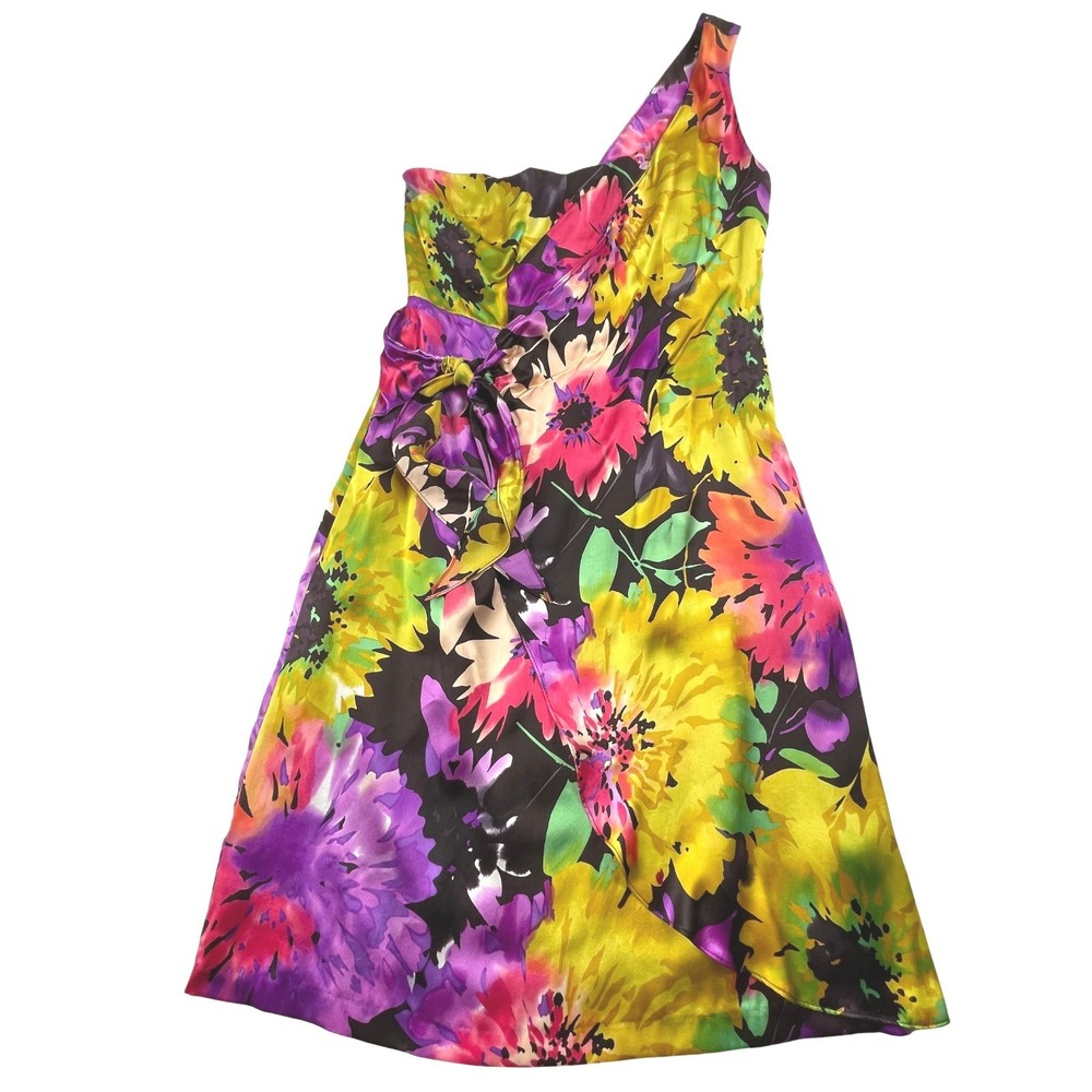 The Limited Vintage Y2K 100% Silk Womens Sz 8 One Shoulder Tropical Floral Dress